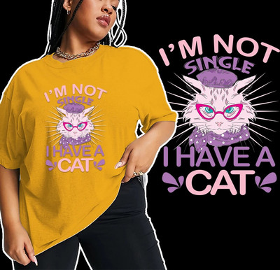 Γυναικείες σε μεγάλο μέγεθος «Έχω μια γάτα» Επιστολή εκτύπωσης Μπλουζάκι κινουμένων σχεδίων Χαρακτήρας τύπωμα μπλουζάκι Κορίτσι Harajuku γραφικά ρούχα Αιτιατικές μπλούζες