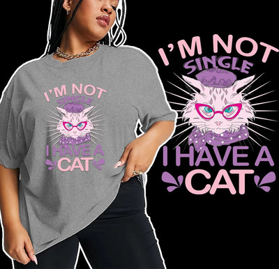 Γυναικείες σε μεγάλο μέγεθος «Έχω μια γάτα» Επιστολή εκτύπωσης Μπλουζάκι κινουμένων σχεδίων Χαρακτήρας τύπωμα μπλουζάκι Κορίτσι Harajuku γραφικά ρούχα Αιτιατικές μπλούζες