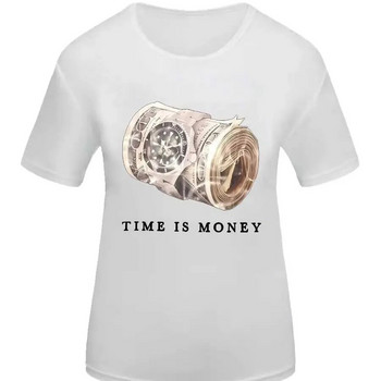 Дамска тениска Големи размери Свободно горнище Горна част с щампа на 3D банкноти С кръгло деколте и къси ръкави Модна ежедневна долна риза Топ