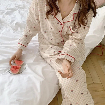 Πυτζάμες μόδας Κορεάτικες γυναικείες πιτζάμες Φθινοπωρινές χαριτωμένα καρδιές πιτζάμες μακρυμάνικο πιτζάμα γυναικείο σετ Negligee κοστούμι ζακέτα