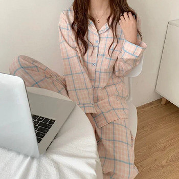 Πυτζάμες μόδας Κορεάτικες γυναικείες πιτζάμες Φθινοπωρινές χαριτωμένα καρδιές πιτζάμες μακρυμάνικο πιτζάμα γυναικείο σετ Negligee κοστούμι ζακέτα