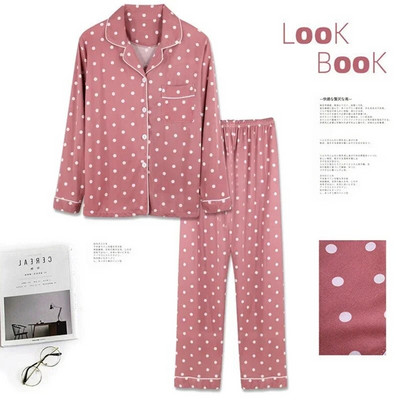 Modna pidžama za spavanje, korejske ženske jesenske slatke pidžame s printom srca, pidžama dugih rukava, ženski komplet negliže kardigan odijelo