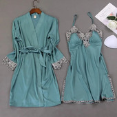 Éjszakai köntös szett női 2 DB Hálóingek alvó öltöny V-nyakú pizsama selymes hálóruha Otthoni hálóruha Negligee ruha