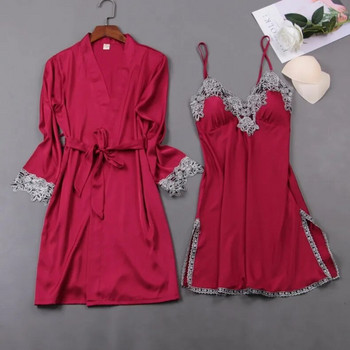 Nighty Robe Σετ Γυναικεία 2 τμχ Νυχτικά Κοστούμι ύπνου με V λαιμόκοψη πιτζάμες Μεταξένιες Πυτζάμες Ενδύματα σπιτιού Φορέστε Νυχτικό Νεγκλιτζέ φόρεμα για το σπίτι