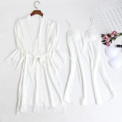 Éjszakai köntös szett női 2 DB Hálóingek alvó öltöny V-nyakú pizsama selymes hálóruha Otthoni hálóruha Negligee ruha