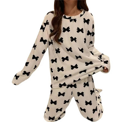 Γυναικείο σετ πιτζάμες χειμωνιάτικη φανέλα Πυτζάμες Fleece Sleepwear Homewear Strip Kawaii Print Ζεστό βελούδινο γυναικείο κοστούμι γυναικείο σετ πιτζάμα