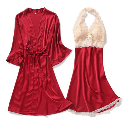Novi dolazni ženski seksi kompleti satenskih ogrtača i haljina od čipke, besplatna dostava Ženski luksuzni modni komplet pidžama