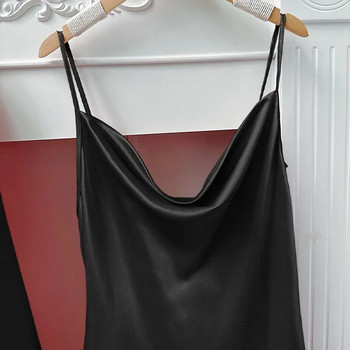 Μεταξωτό σατέν γυναικείο νυχτικό φόρεμα μονόχρωμο και μακρυμάνικο ρόμπα 2 τεμαχίων Αμάνικο κάλυμμα λαιμόκοψη Νυχτικά Homwear