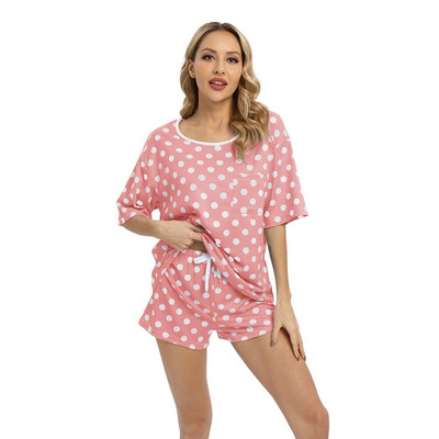 Costum de pijama Femei Lenjerie de noapte de vară Guler rotund Cămașă Pantaloni Ocazional Lenjerie de dormit pentru damă Set din două piese