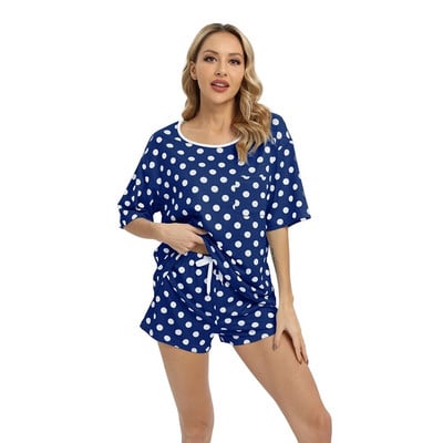 Costum de pijama Femei Lenjerie de noapte de vară Guler rotund Cămașă Pantaloni Ocazional Lenjerie de dormit pentru damă Set din două piese