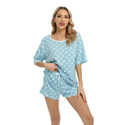 Costum de pijama Femei Lenjerie de noapte de vară Guler rotund Cămașă Pantaloni Ocazional Lenjerie de dormit pentru damă Set din două piese