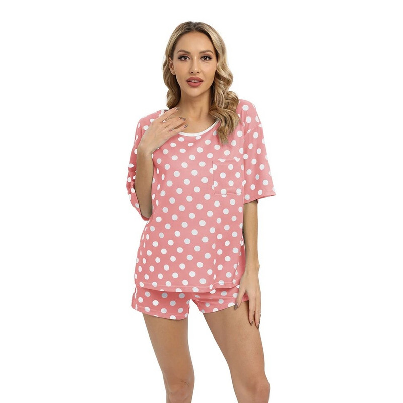 Costum de pijama Femei Lenjerie de noapte de vară Guler rotund Cămașă Pantaloni Ocazional Lenjerie de dormit pentru damă Set din două piese