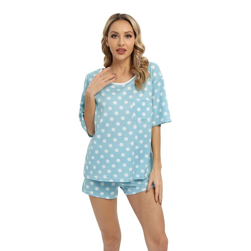 Costum de pijama Femei Lenjerie de noapte de vară Guler rotund Cămașă Pantaloni Ocazional Lenjerie de dormit pentru damă Set din două piese