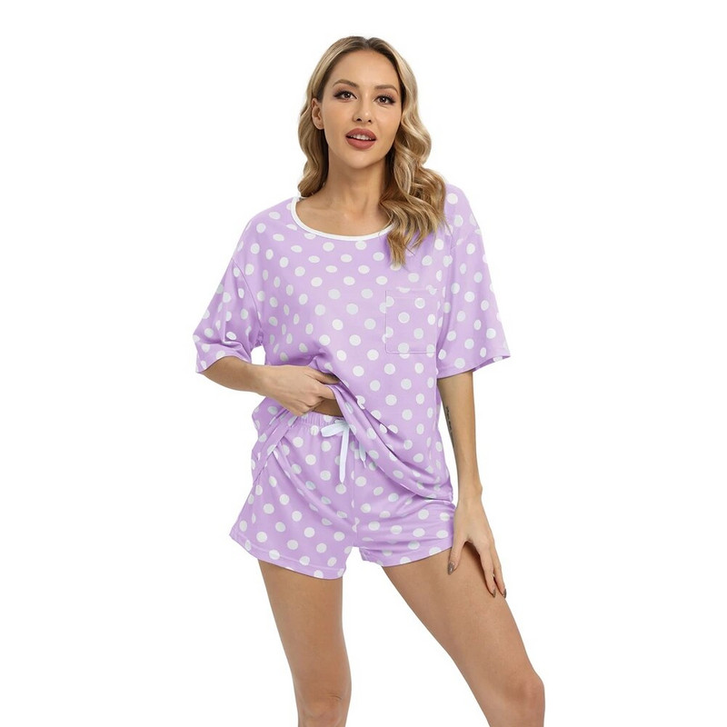 Costum de pijama Femei Lenjerie de noapte de vară Guler rotund Cămașă Pantaloni Ocazional Lenjerie de dormit pentru damă Set din două piese