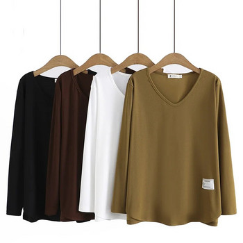Φθινοπωρινά ρούχα 2023 Γυναικεία μακρυμάνικη μπλουζάκι σε συν μέγεθος casual λαιμόκοψη Βασικό γράμμα μόδας Ετικέτα βάσης Καμπύλη μπλουζάκι