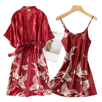 Дамски комплект халати от вискоза от 2 бр. Сватбена рокля за шаферка, дантелена секси кимоно, нощна рокля за баня, ежедневна нощница, спално облекло