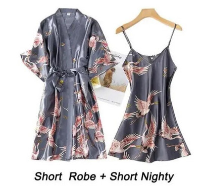 Ženski ogrtač od 2 kom od rajona Vjenčani ogrtač za mladenku Čipkani seksi kimono ogrtač Noćna haljina Ležerna spavaćica Odeća za spavanje