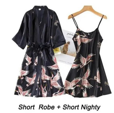 Ženski ogrtač od 2 kom od rajona Vjenčani ogrtač za mladenku Čipkani seksi kimono ogrtač Noćna haljina Ležerna spavaćica Odeća za spavanje