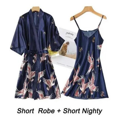 Ženski ogrtač od 2 kom od rajona Vjenčani ogrtač za mladenku Čipkani seksi kimono ogrtač Noćna haljina Ležerna spavaćica Odeća za spavanje