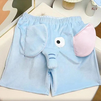 Жени Мъже Ежедневни размити пижами Къси панталони Сладък анимационен 3D слон Животински модел Свободна кройка Мек плюшен къс панталон