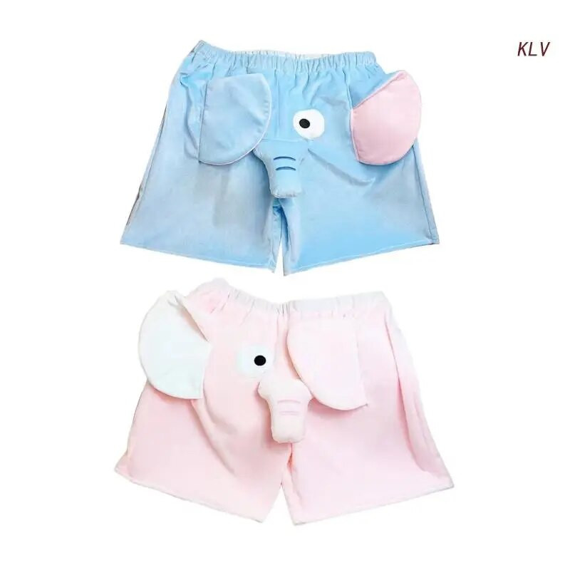 Moterys Vyriški Laisvalaikio neryškūs pižamos šortai Mieli animaciniai 3D dramblys gyvūnai Laisvai prigludę Minkšti pliušiniai trumpi kelnaitės