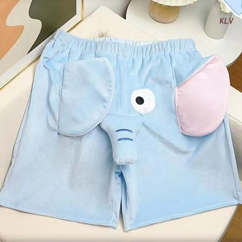 Moterys Vyriški Laisvalaikio neryškūs pižamos šortai Mieli animaciniai 3D dramblys gyvūnai Laisvai prigludę Minkšti pliušiniai trumpi kelnaitės