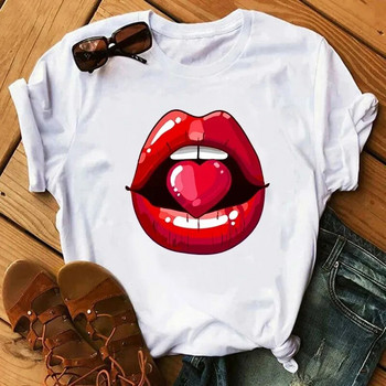 plus size Lip Funny καλοκαιρινό μαλακό μπλουζάκι Γυναικείο μπλουζάκι με λαιμόκοψη Σέξι μαύρα μπλουζάκια Kiss Lips Ακουαρέλα γραφικό μπλουζάκι Top9180