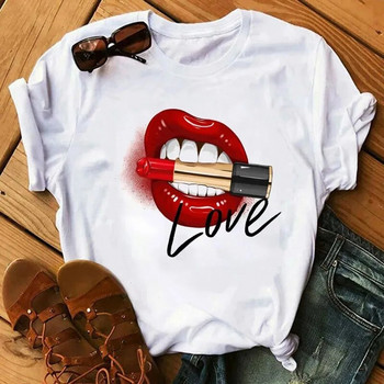 голям размер Lip Funny Summer Female Soft T Shirt Дамски топове с О-образно деколте Секси черни тениски Kiss Lips Watercolor Graphic T Shirt Top9180