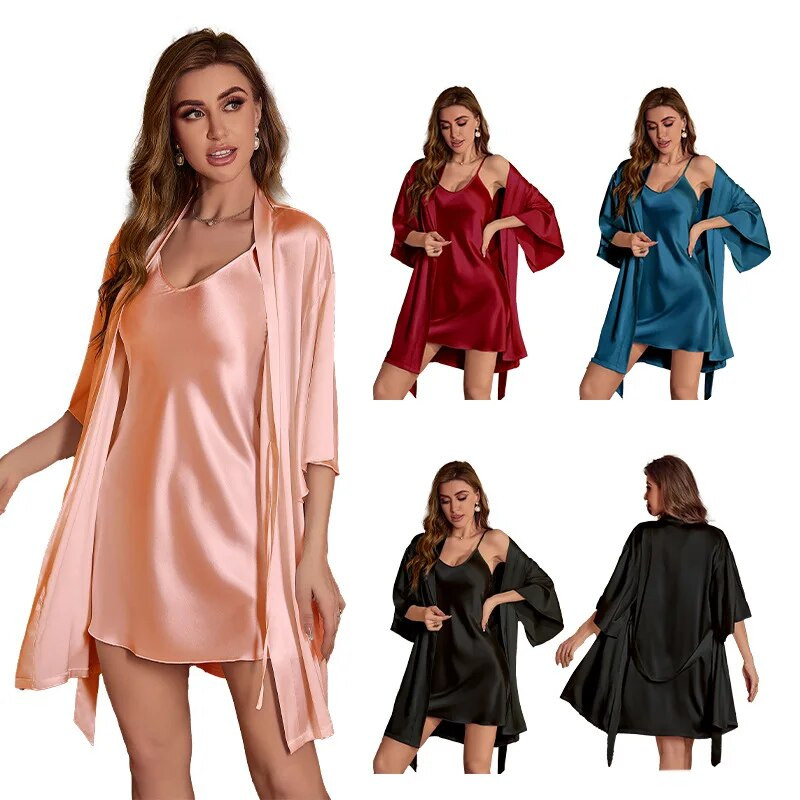 2PC ogrtač Ženski ogrtač od rajona Komplet za spavanje Ljetna kućna odjeća Spavaća haljina Ležerna kimono spavaćica Spavaćica Salonska odjeća