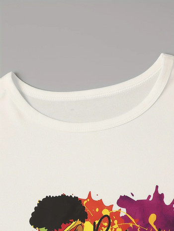 2024 Queen Graphic Print Тениска с кръгло деколте, ежедневни свободни модни летни тениски с къс ръкав, горнища, дамско облекло, голям размер