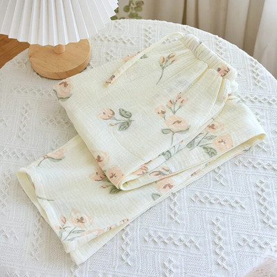 2024. Nove ženske krep hlače od čistog pamuka za proljeće/ljeto 100% pamuk Ženske kućne hlače Veliki cvijet Ležerne tanke hlače velike veličine