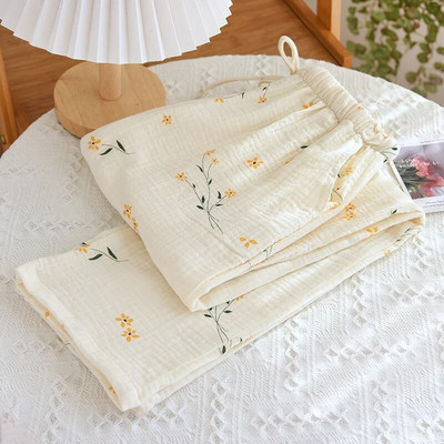 2024. Nove ženske krep hlače od čistog pamuka za proljeće/ljeto 100% pamuk Ženske kućne hlače Veliki cvijet Ležerne tanke hlače velike veličine