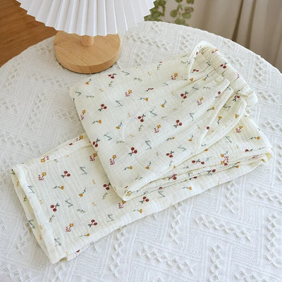 2024. Nove ženske krep hlače od čistog pamuka za proljeće/ljeto 100% pamuk Ženske kućne hlače Veliki cvijet Ležerne tanke hlače velike veličine