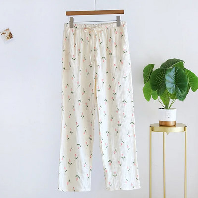 2024. Nove ženske krep hlače od čistog pamuka za proljeće/ljeto 100% pamuk Ženske kućne hlače Veliki cvijet Ležerne tanke hlače velike veličine
