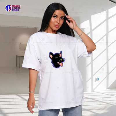 Aranyos állatfejű, nagyméretű női, rövid ujjú, tavaszi és őszi kerek nyakú, tiszta pamut felsők otthoni viseletre