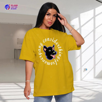 Aranyos állatfejű, nagyméretű női, rövid ujjú, tavaszi és őszi kerek nyakú, tiszta pamut felsők otthoni viseletre