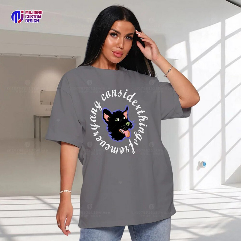 Aranyos állatfejű, nagyméretű női, rövid ujjú, tavaszi és őszi kerek nyakú, tiszta pamut felsők otthoni viseletre