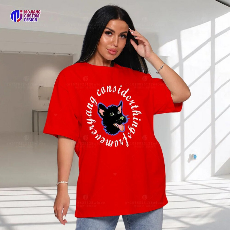 Aranyos állatfejű, nagyméretű női, rövid ujjú, tavaszi és őszi kerek nyakú, tiszta pamut felsők otthoni viseletre