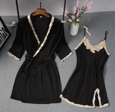 Moteriškas miegui skirtas chalatas Seksualus nėriniuotas moteriškas chalato rinkinys Sleep Lounge vidaus drabužiai Moteriški naktiniai chalatai Naktinė suknelė su krūtinės ląstele