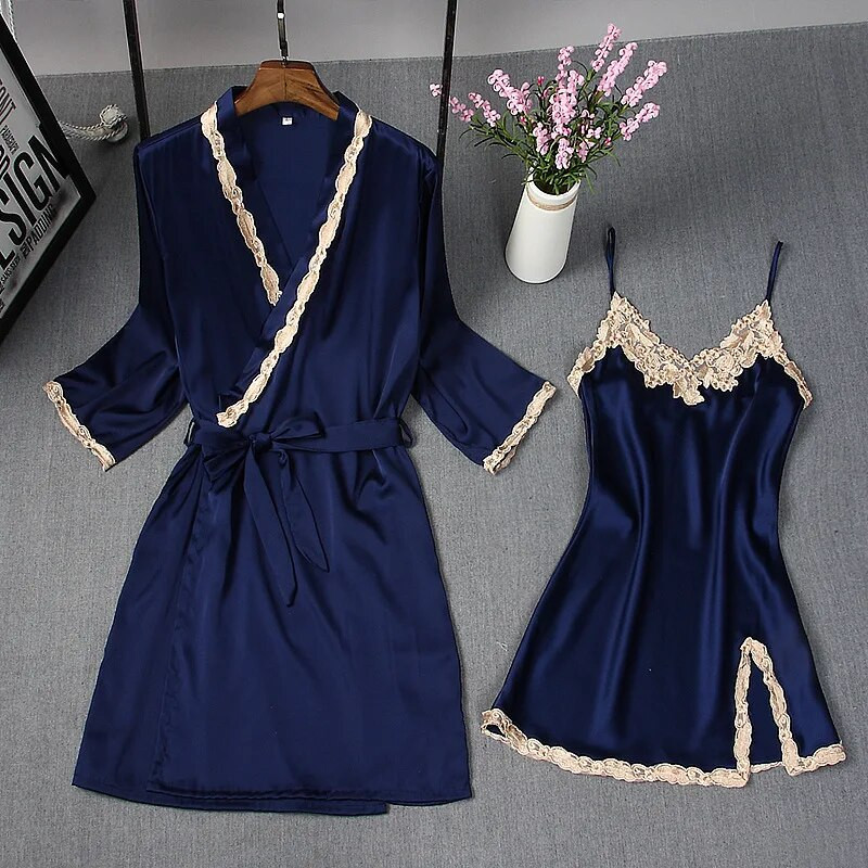 Moteriškas miegui skirtas chalatas Seksualus nėriniuotas moteriškas chalato rinkinys Sleep Lounge vidaus drabužiai Moteriški naktiniai chalatai Naktinė suknelė su krūtinės ląstele