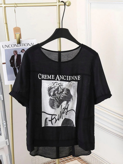 Ljetne majice kratkih rukava s tankim printom od 100 kg, ženska ležerna majica s okruglim izrezom 9832