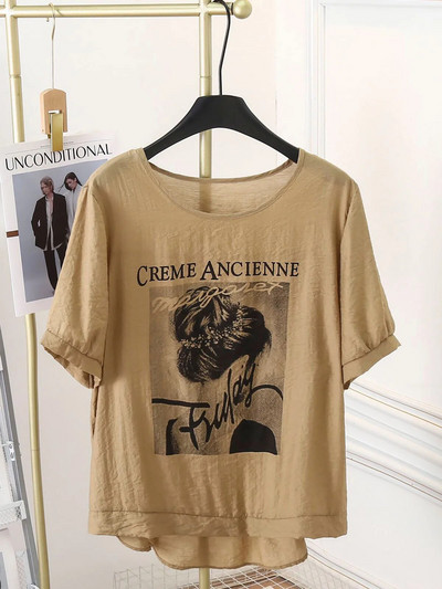 Ljetne majice kratkih rukava s tankim printom od 100 kg, ženska ležerna majica s okruglim izrezom 9832