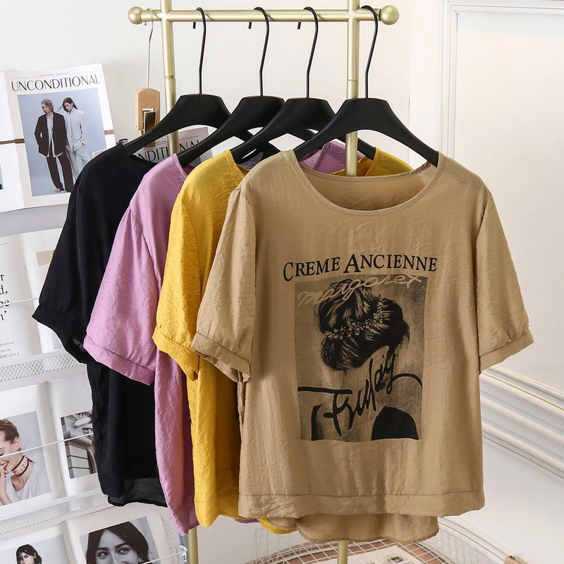 Ljetne majice kratkih rukava s tankim printom od 100 kg, ženska ležerna majica s okruglim izrezom 9832