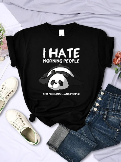 Lazy Panda I Hate Early Risers Ladies Plus Size Short Sleeves Creative Full Math Clothing Улична хип-хоп дамска тениска с О-образно деколте