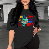 Little Monster Letter Print Női póló, Nagy méretű póló, rövid ujjú, alkalmi O-nyakú felső, Vicces hölgy, 2024-es nyár