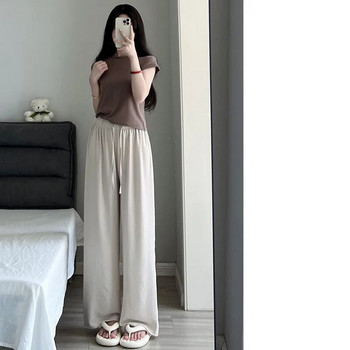 Πλεκτό βαμβακερό παντελόνι με φαρδύ πόδι για γυναίκες Καλοκαιρινή ψηλόμεση ντραπέ πιτζάμες Παντελόνι ιαπωνικού στυλ Lazy Sleepwear Home Παντελόνι