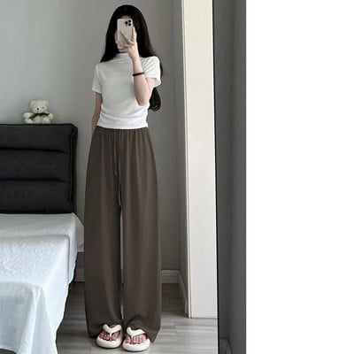 Pletene pamučne hlače širokih nogavica za žene Ljetne drapirane pidžame s visokim strukom Hlače u japanskom stilu Lazy odjeća za spavanje Kućne hlače