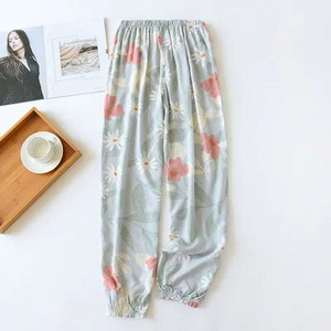 Vasarinė viskozinė spauda moteriška pižama apatinė elastinė juosmens kelnės iki kulkšnies ilgio miegui skirtos kelnės Moteriškos poilsio zonos uždaromos kelnės