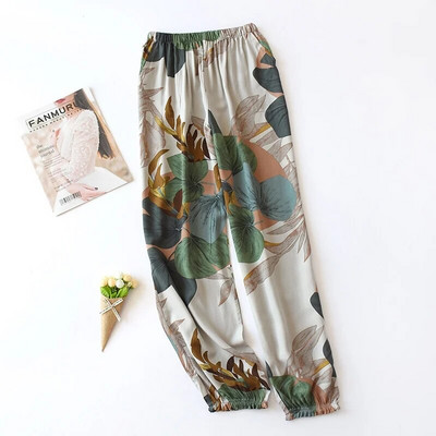 Vasarinė viskozinė spauda moteriška pižama apatinė elastinė juosmens kelnės iki kulkšnies ilgio miegui skirtos kelnės Moteriškos poilsio zonos uždaromos kelnės