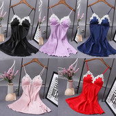 Rochie sexy din mătase pentru femeie, cămașă de noapte, cu curele cu fundă din dantelă, cămașă de noapte pentru doamnă, costume de dormit, cămăși de dormit din material moale